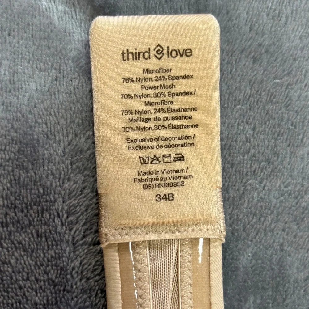 ThirdLove 24/7 Classic Strapless Bra Tan Nude 34B Multi-Way Clear Straps NWT